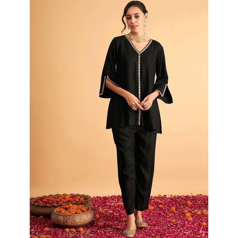 Shae by SASSAFRAS Embellished V-Neck Top With Trouser