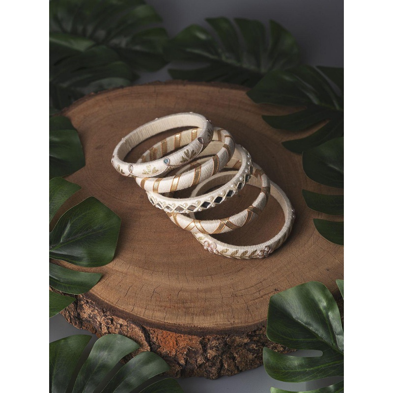 Taasha Craft Set Of 4 Mirror & Beads Studded Bangles