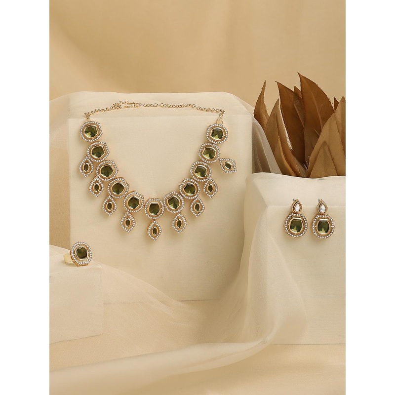Zaveri Pearls Gold-Plated AD Studded Jewellery Set