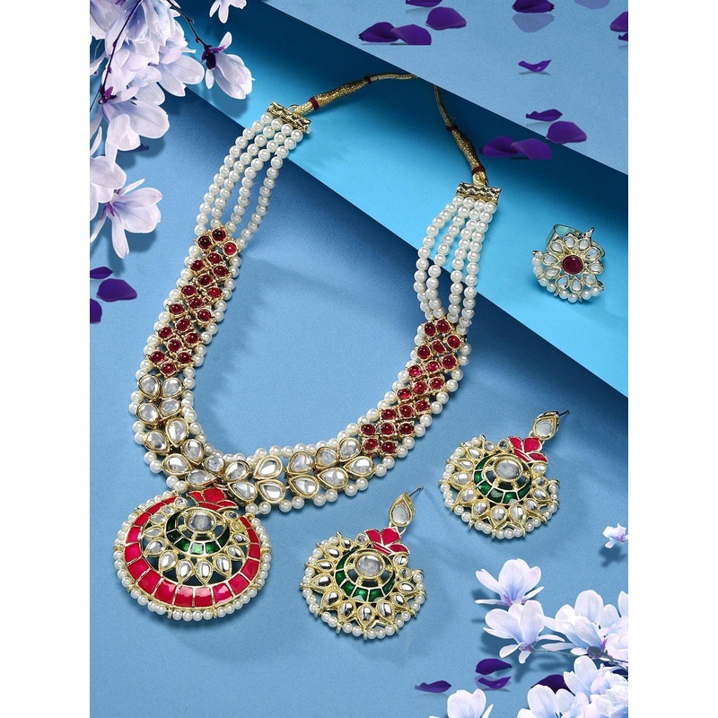 Zaveri Pearls Gold-Plated Kundan-Studded Necklace & Earrings