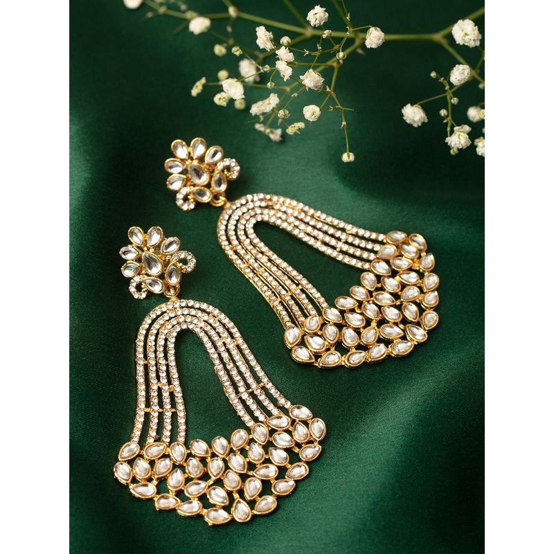 Zaveri Pearls Gold-Plated White Contemporary Drop Earrings