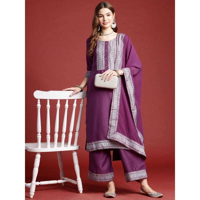 Anouk Ethnic Motifs Regular Kurta With Palazzos & Dupatta
