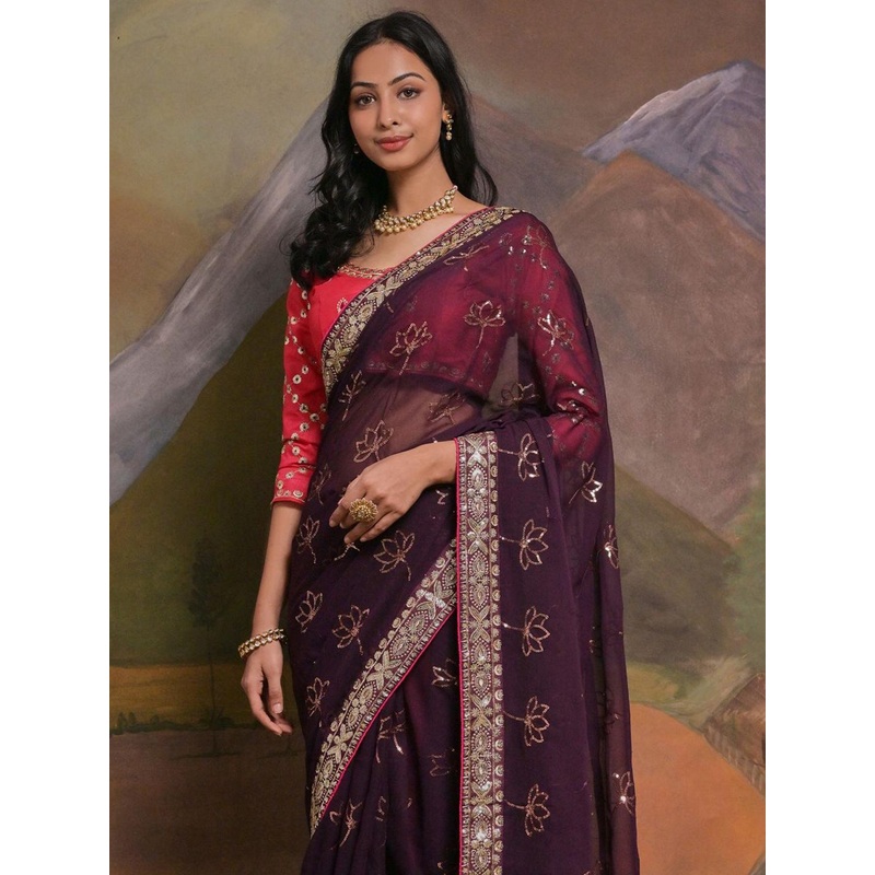 Anouk Rustic Embellished Sequinned Pure Georgette Saree
