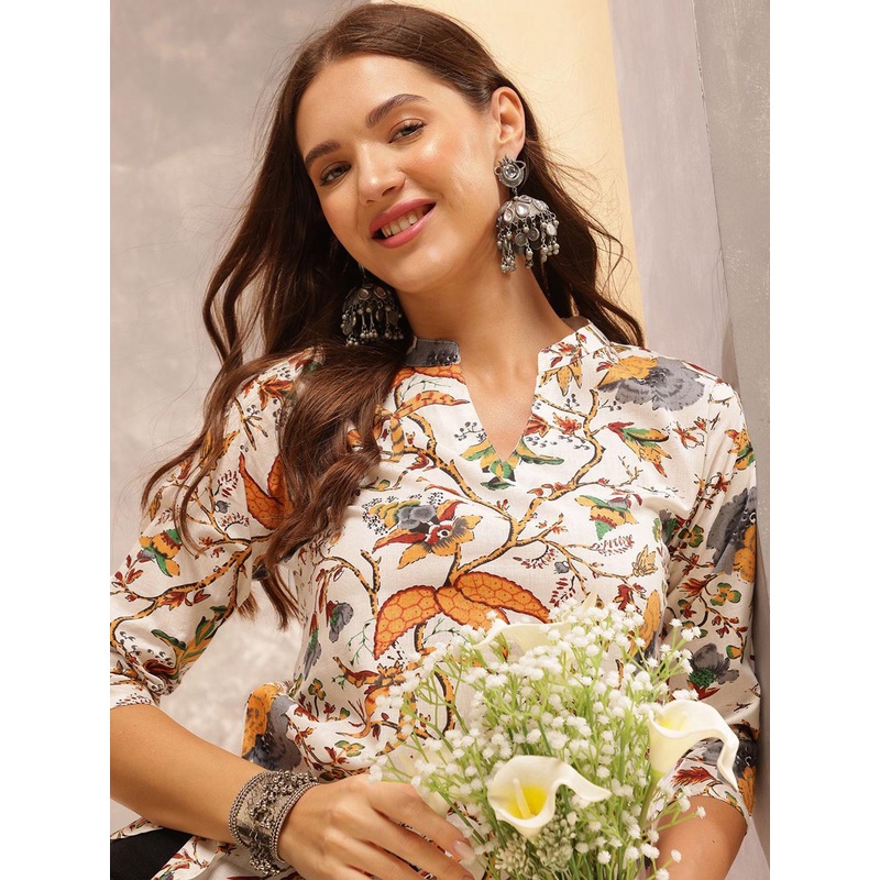 Anouk Rustic Women Floral Printed Mandarin Collar Cotton Top