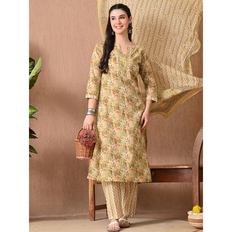 Anouk Women Mustard Pure Cotton Kurta Sets