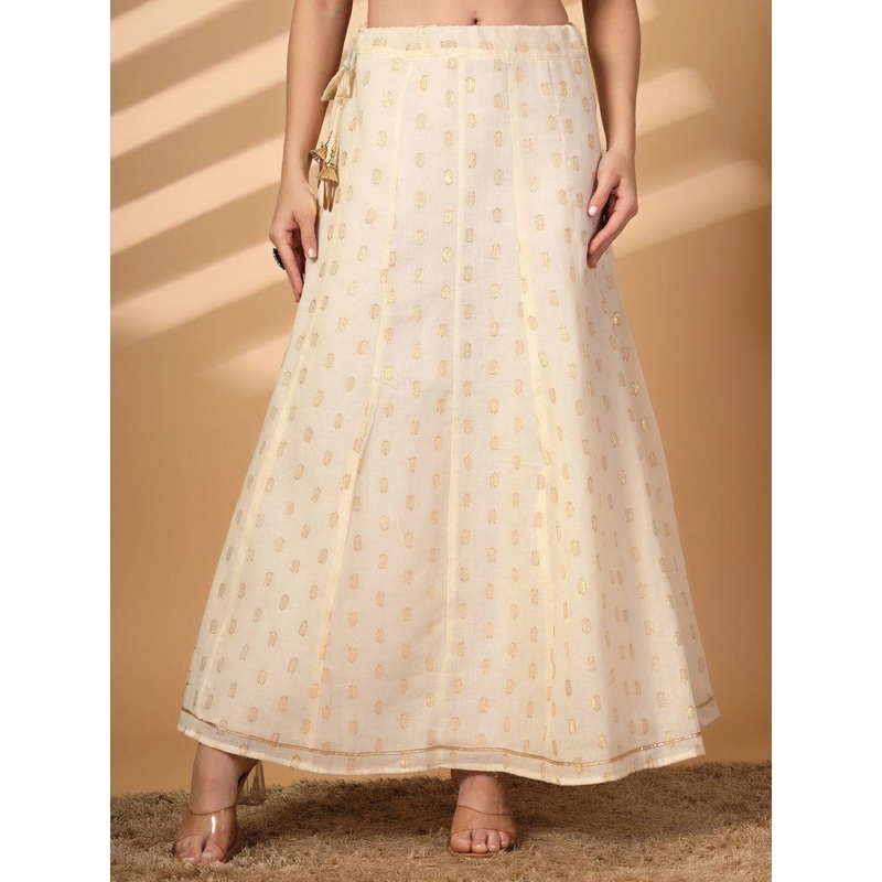 Clora Creation Women Self Design Embellished Cotton Flared Maxi Skirt