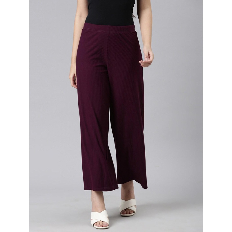 Go Colors Women Mid Rise Knitted Palazzo