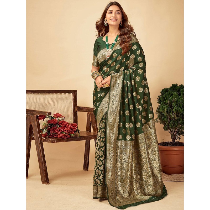 HERE&NOW Ethnic Motifs Woven Design  Zari Banarasi Saree