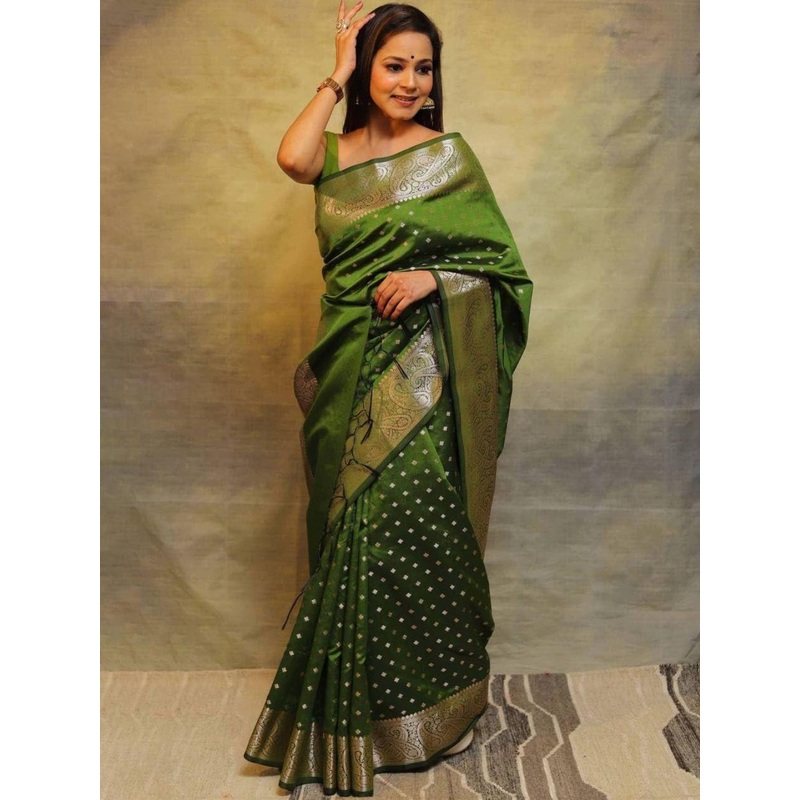HERE&NOW Green Ethnic Motifs Saree