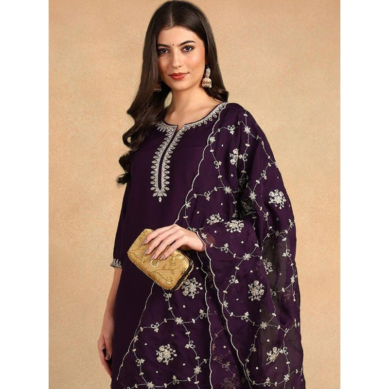 House of Pataudi Embroidered A-Line Kurta Set