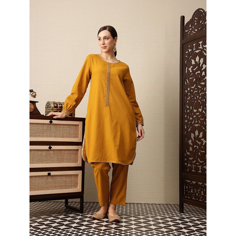 House of Pataudi Pure Cotton Zari Embroidered Jashn Kurta with Trousers