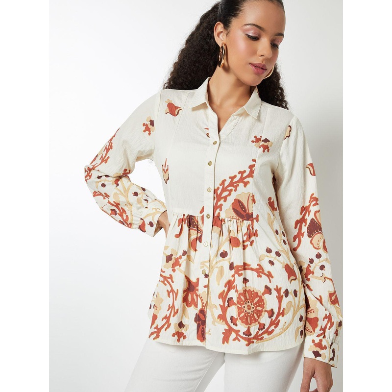 max Women Shirt Collar Printed Tunic
