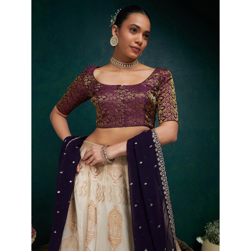 Soch Women Maroon Woven-Designed Saree Blouse