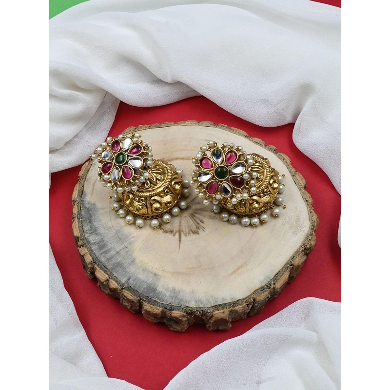 StileAdda Gold-Plated Dome Shaped Jhumkas