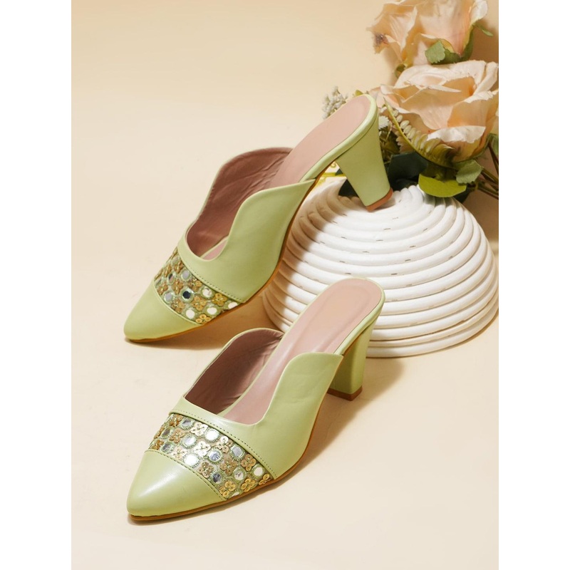 Try Me Embellished Block Heel Mules