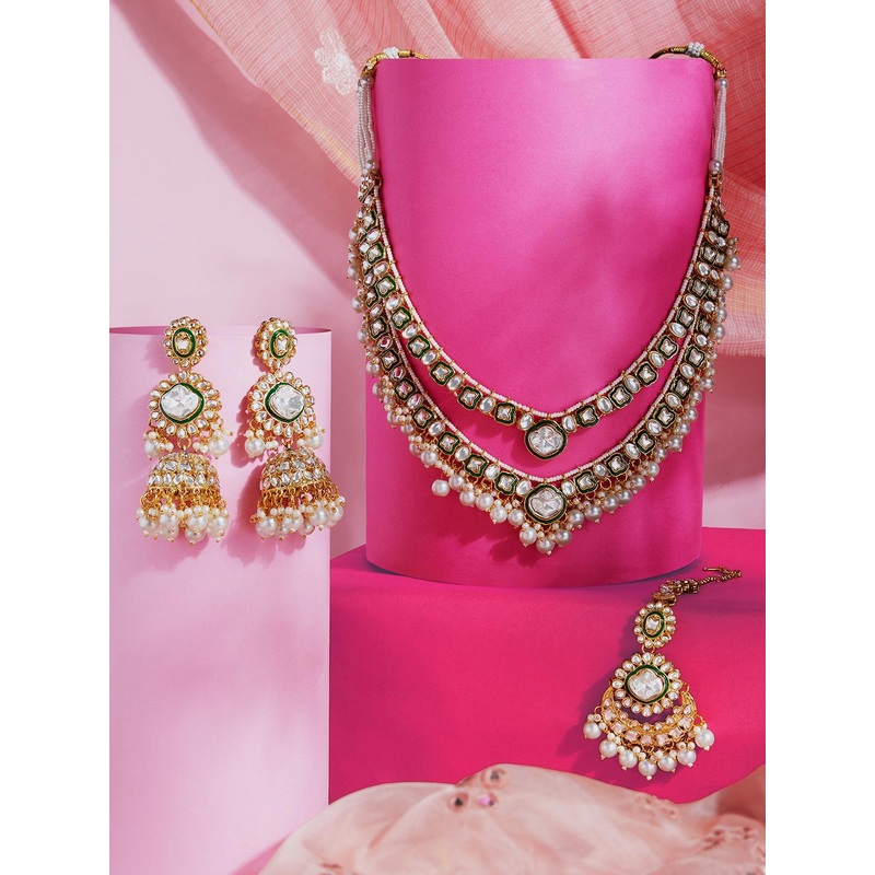 Zaveri Pearls Gold Plated Stones Studded & Beaded Jewellery Set