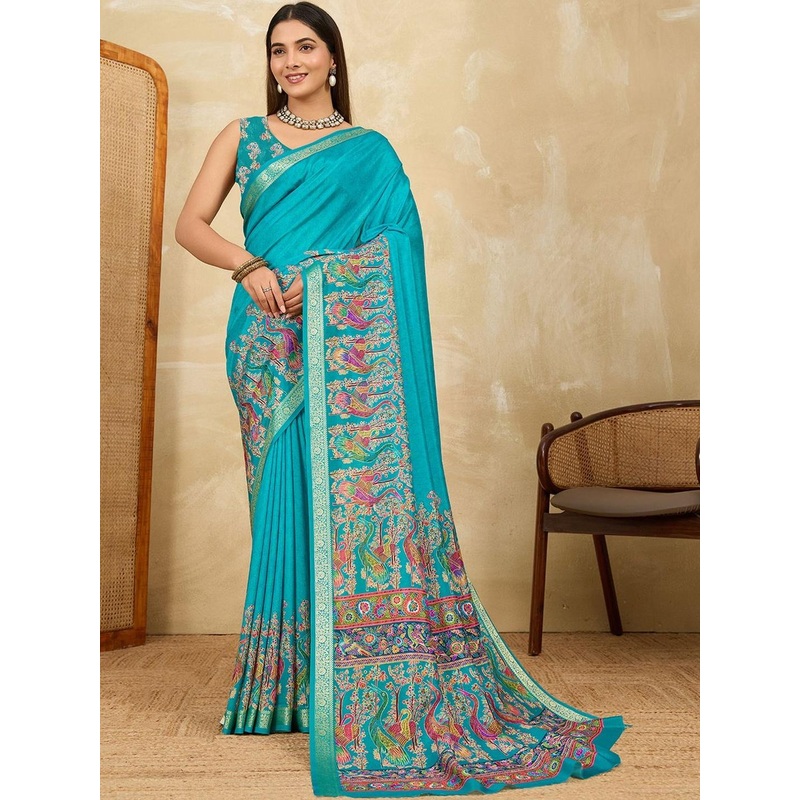 all about you Women Kalamkari Printed Saree with Blouse Piece