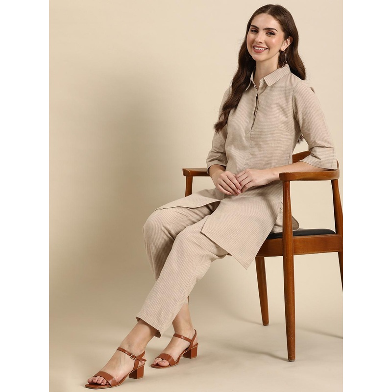 Anouk Beige Striped Tunic with Trousers