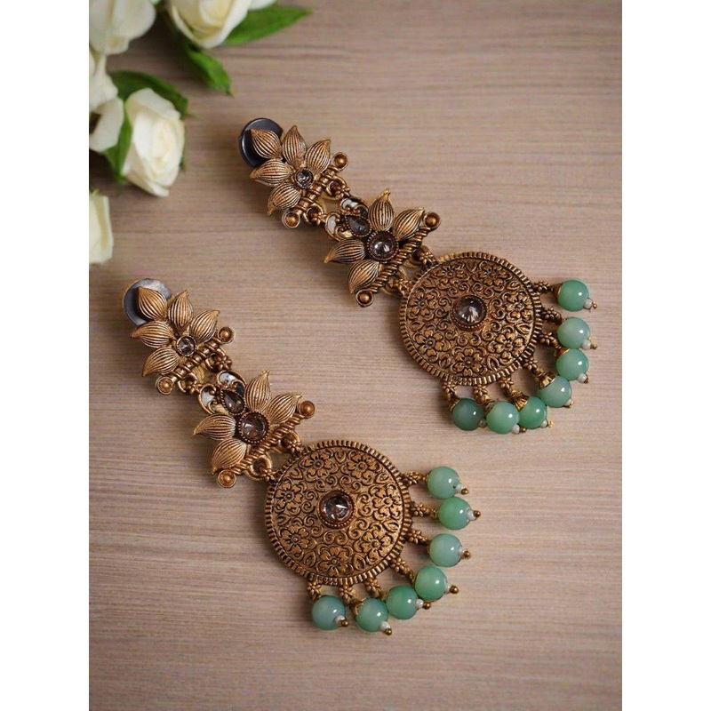 Anouk Gold-Plated Artificial Stones Studded Antique Classic Drop Earrings