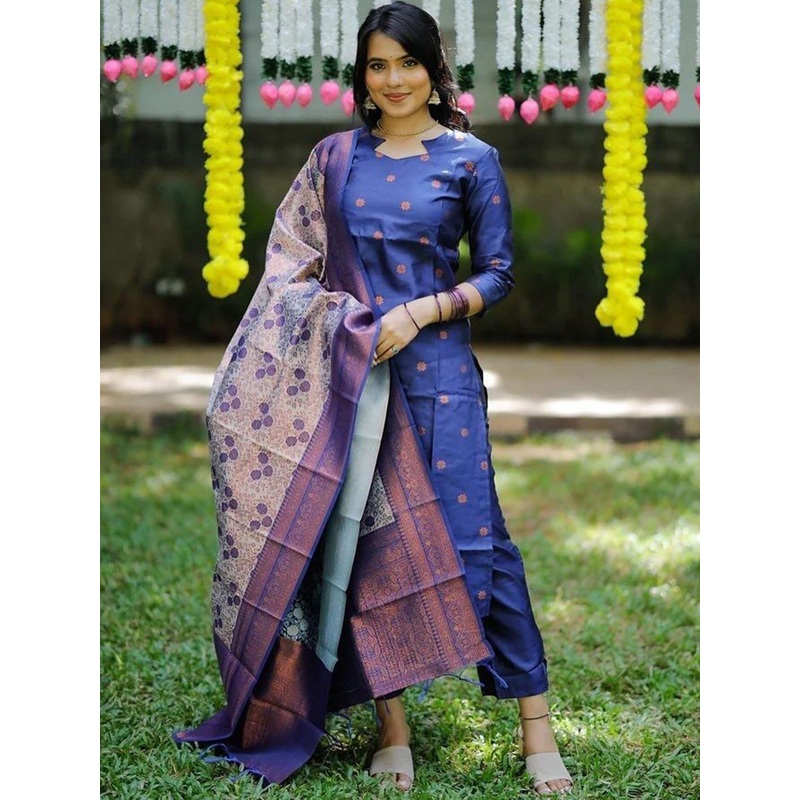 BAESD Woven Design Sweetheart Neck Art Silk Straight Kurta