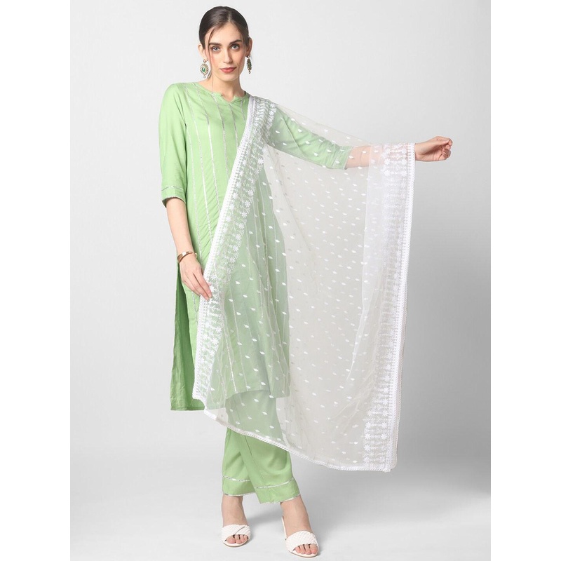 Dupatta Bazaar White Ethnic Motifs Embroidered Dupatta with Thread Work Details