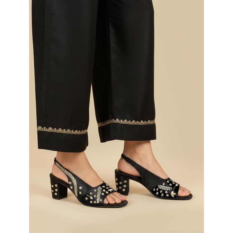 House of Pataudi Embellished Slingback Block Heels