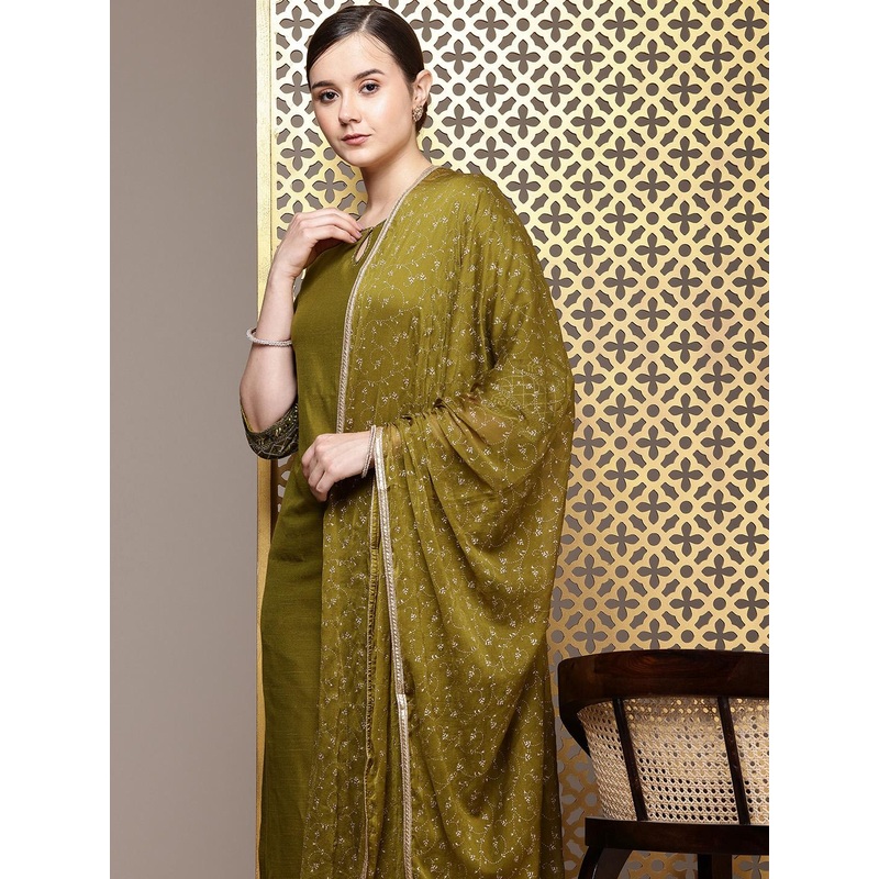 House of Pataudi Zari Work Regular Jashn Kurta With Trousers & With Dupatta