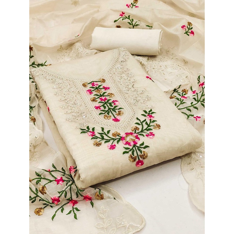 KALINI Embroidered Art Silk Unstitched Dress Material