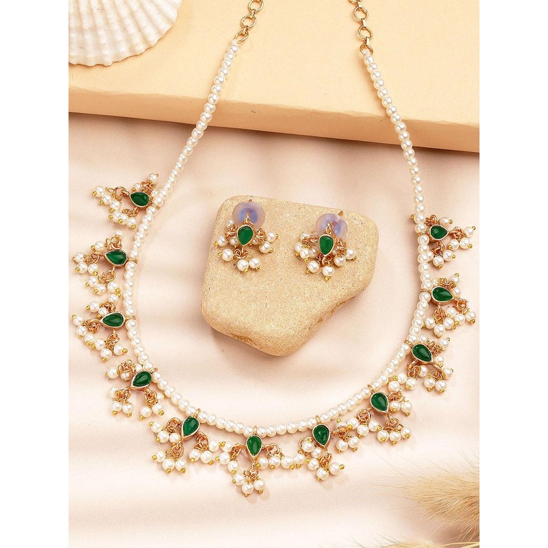 KARATCART Gold Plated Stone Studded Reversible Necklace and Earrings