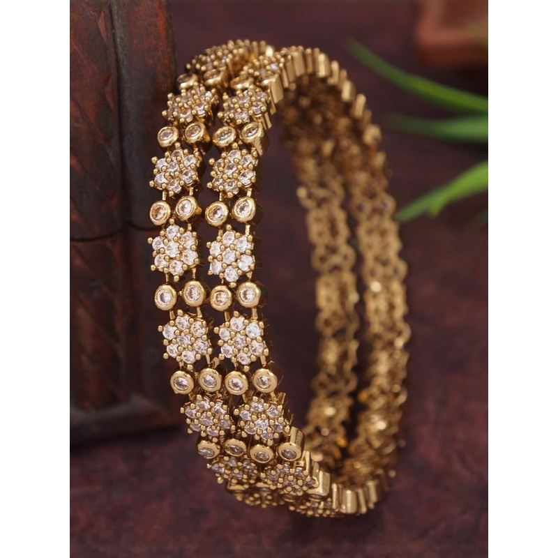 SGA FASHION Set Of 2 Victorian-Plated American Diamond Studded Bangles