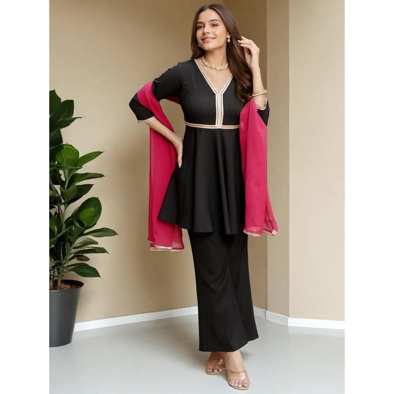 SZN Women Gotta Patti Pure Silk Kurti with Palazzos & Dupatta