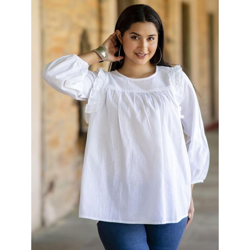 SZN Women White Cotton Solid Tops