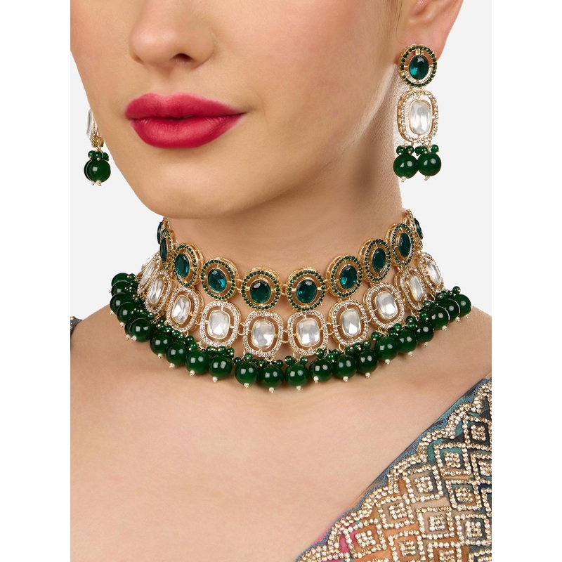 Zaveri Pearls Gold- Plated Artificial Beaded And Stone Studded Jewellery Set