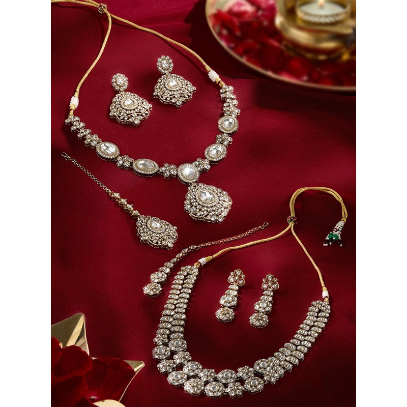 Zaveri Pearls Set Of 2 Gold-Plated Stone Studded Jewellery Sets