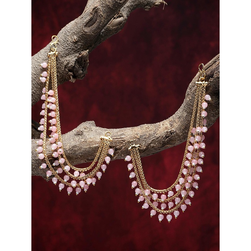 ZENEME Gold Plated Classic Layered Pink Beads Ear chain