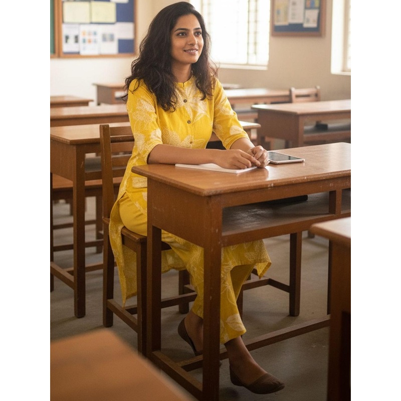 Aaghnya Floral Printed Mandarin Collar Kurta With Trousers