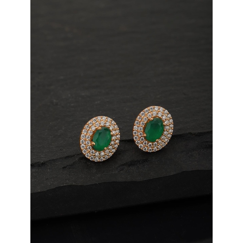 Carlton London Green Gold-Plated Oval Stone Studs