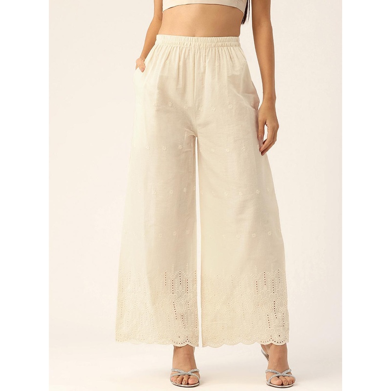 FERANOID Women Floral Embroidered Pure Cotton Ethnic Palazzos