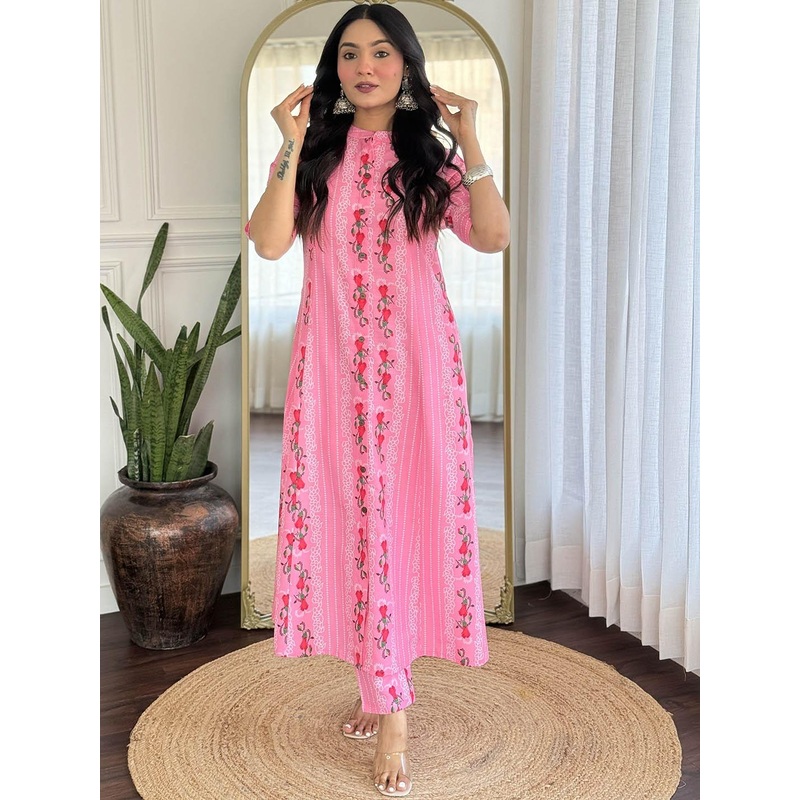GoSriKi Women Floral Printed Regular Kurta with Trousers