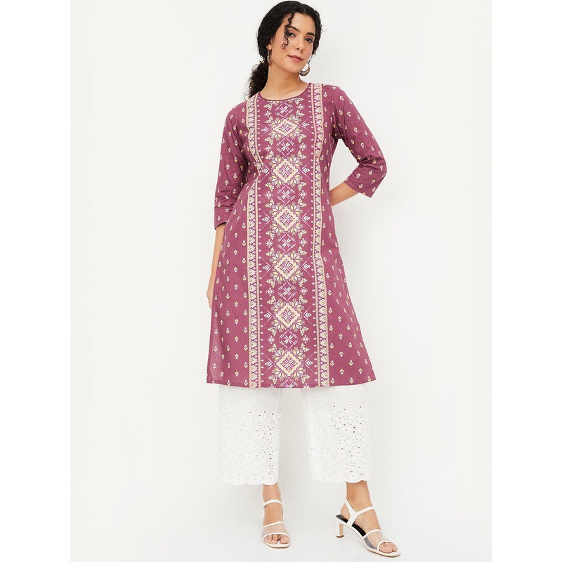 max Geometric Printed Round Neck Straight Kurta