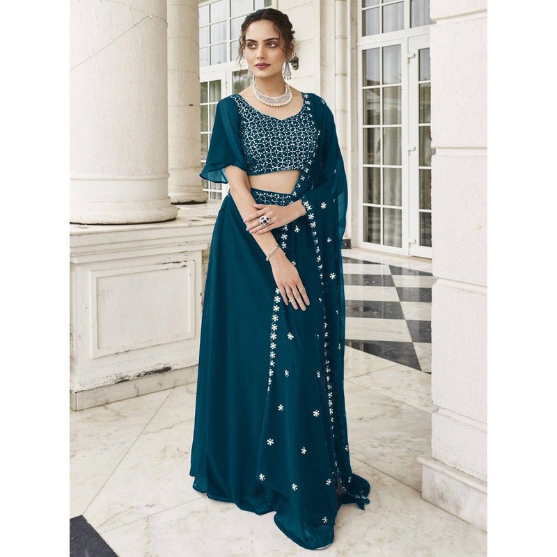 SANCIA Floral Embroidered Sequins Top With Palazzos And Dupatta