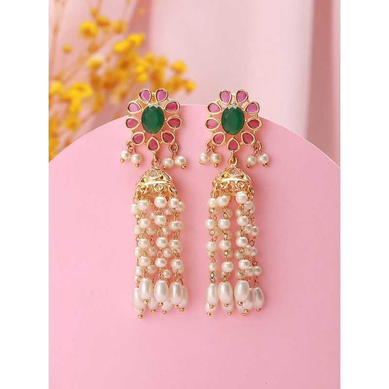 Saraf RS Jewellery Gold Plated Floral Jhumkas