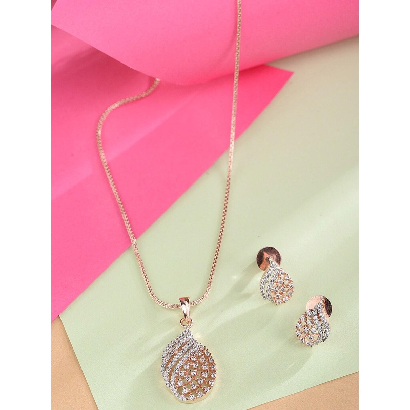 Saraf RS Jewellery Rose Gold-Plated & White AD Studded Jewellery Set