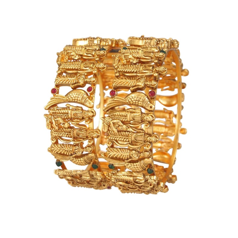 SGA FASHION Set Of 2 Gold-Plated American Diamond Studded Meenakari Bangles