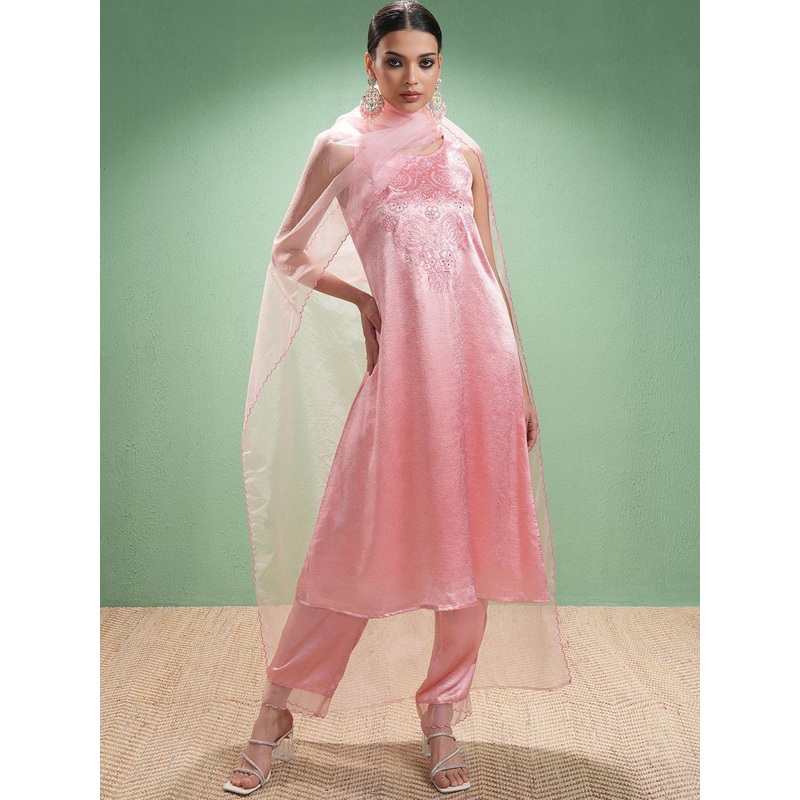 Vishudh Women Embroidered Regular Thread Work Kurta with Trousers & With Dupatta