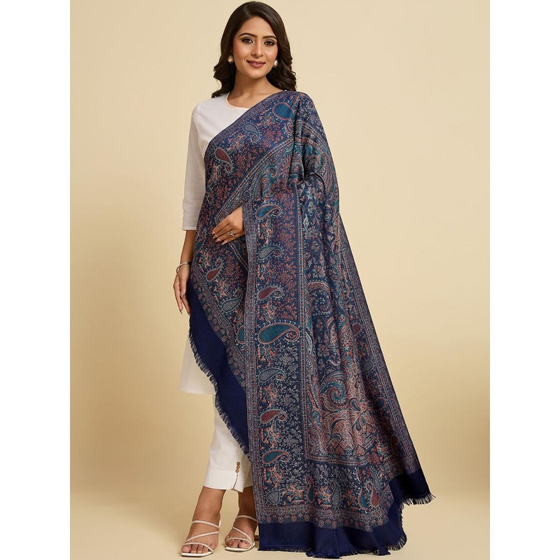 WEAVERS VILLA Floral Woven Design Shawl With Tasselled Border