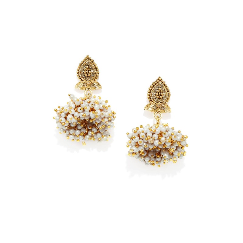 Zaveri Pearls Gold-Toned & Off-White Classic Jhumkas