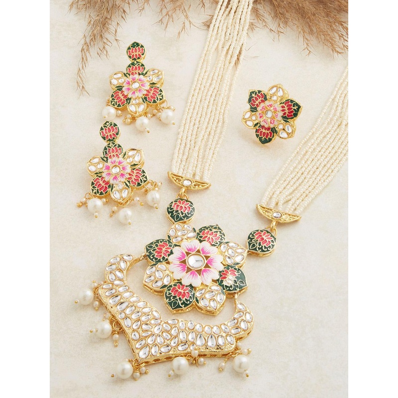 Zaveri Pearls Women Multi-Colored Gold Plated Kundan Studded Long Jewellery Set