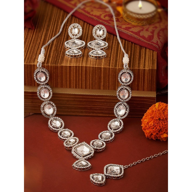 AMI Sliver-Plated Stone-Studded Jewellery Set
