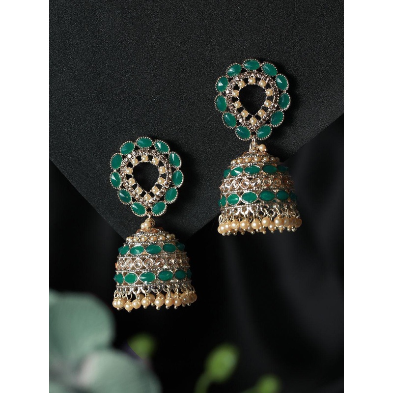 Anouk Gold-Plated Artificial Stones and Beads Beaded Dome Shaped Jhumkas